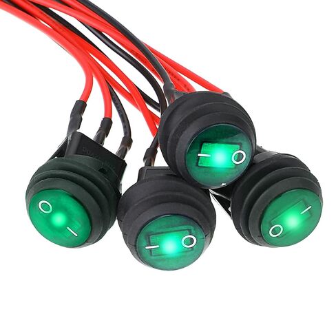 4 قطعة مفتاح مقاوم للماء 12 فولت مفتاح هزاز مستدير SPST 3 دبوس تشغيل/إيقاف LED مضاء مع أسلاك ملحومة مسبقًا لشاحنات السيارات والقوارب in Saudi Arabia