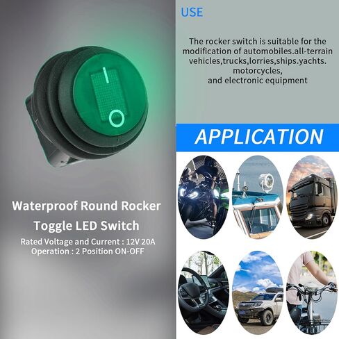 4 قطعة مفتاح مقاوم للماء 12 فولت مفتاح هزاز مستدير SPST 3 دبوس تشغيل/إيقاف LED مضاء مع أسلاك ملحومة مسبقًا لشاحنات السيارات والقوارب in Saudi Arabia