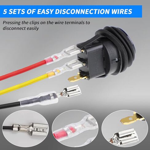4 قطعة مفتاح مقاوم للماء 12 فولت مفتاح هزاز مستدير SPST 3 دبوس تشغيل/إيقاف LED مضاء مع أسلاك ملحومة مسبقًا لشاحنات السيارات والقوارب in Saudi Arabia