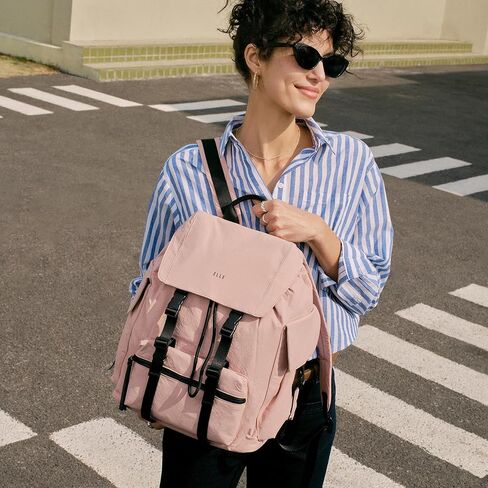 ELLE Women's Large Flap Lightweight Backpack with Buckle Drawstring Closure, Water Repellent in Kuwait