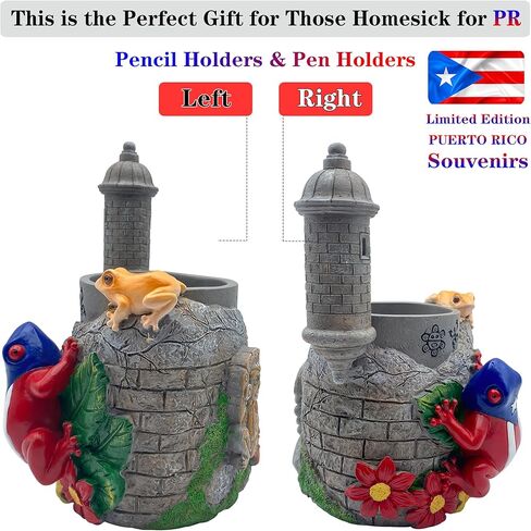 Puerto Rico Souvenirs, Coqui Pencil Holder, Boricua Themed Pen Holder with Taíno Symbols, Atabey, Yúcahu, Moon Goddess, Old San Juan Garita Morro, Hibiscus Puerto Rican Flag Handcrafted Crafts in Saudi Arabia