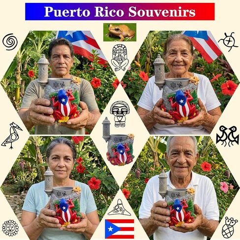 Puerto Rico Souvenirs, Coqui Pencil Holder, Boricua Themed Pen Holder with Taíno Symbols, Atabey, Yúcahu, Moon Goddess, Old San Juan Garita Morro, Hibiscus Puerto Rican Flag Handcrafted Crafts in Saudi Arabia