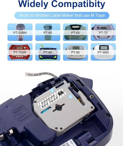 شريط ملصقات 12 مم 0.47 متوافق مع شريط Brother P Touch M MK131 MK231 MK431 MK531 MK631 MK731 يعمل من أجل صانع الملصقات Brother P-Touch PT-M95 PT-90 PT-85 PT-70 PT-65، 6 عبوات in Saudi Arabia