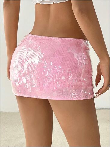 Women's Shiny Sequin Drop Waist Mini Skirts Night Out Concert Party Skinny Skirt in Kuwait