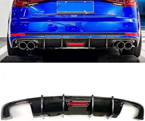 Rear Diffuser Compatible with 2017-2019 Audi A4Sline S4 B9 Rear Bumper Diffuser Lip,Replacement with Red Light,ABS Plastic (Glossy Black Style) in Kuwait