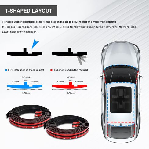 2 Pieces Windshield Rubber Seal Windshield Trim Stripping, Car Weather Stripping, Waterproof Rubber Edge Trim, 22 Ft T Shape Sealing Strip Universal for Car Front Rear Windshield in Saudi Arabia
