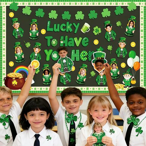 89 قطعة من ديكورات لوحة إعلانات عيد القديس باتريك، من حسن حظك أن تجد هنا قطع عملة ذهبية من نبات النفل على شكل زهرة البرسيم لديكورات يوم القديس باتريك، حرفة الجني DIY لتزيين جدران المنزل والمكتب في الفصل الدراسي in Kuwait