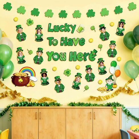 89 قطعة من ديكورات لوحة إعلانات عيد القديس باتريك، من حسن حظك أن تجد هنا قطع عملة ذهبية من نبات النفل على شكل زهرة البرسيم لديكورات يوم القديس باتريك، حرفة الجني DIY لتزيين جدران المنزل والمكتب في الفصل الدراسي in Kuwait