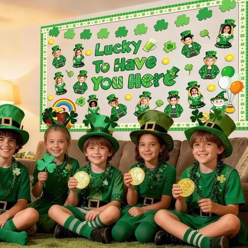 89 قطعة من ديكورات لوحة إعلانات عيد القديس باتريك، من حسن حظك أن تجد هنا قطع عملة ذهبية من نبات النفل على شكل زهرة البرسيم لديكورات يوم القديس باتريك، حرفة الجني DIY لتزيين جدران المنزل والمكتب في الفصل الدراسي in Kuwait