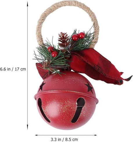 Ciieeo Christmas Jingle Bells Door Hanger Large Door Hanging Bells with Pine Pick Cone Berry Iron Star Bell for Christmas Tree Wall Doorway Hanging Decoration in Saudi Arabia