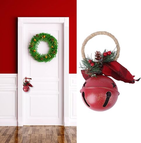 Ciieeo Christmas Jingle Bells Door Hanger Large Door Hanging Bells with Pine Pick Cone Berry Iron Star Bell for Christmas Tree Wall Doorway Hanging Decoration in Saudi Arabia