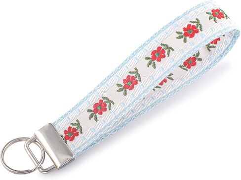 LNKRE JEWELRY سوار سلسلة مفاتيح مطرز بالزهور الساحرة للنساء من القماش الناعم سلسلة مفاتيح معصم بتصميم مزدوج الجوانب in Kuwait
