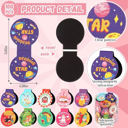 100 Pcs Magnetic Bookmarks for Kids Motivational Love to Read Magnet Bookmark in 10 Designs 1.38 Inches Back to School Gifts for Teachers Students and Books Lover Gifts(Reading Rewards) in Saudi Arabia