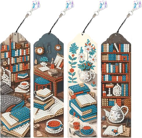 4 قطع من الإشارات المرجعية للرسم الماسي للكتاب المقدس، والإشارات المرجعية الفنية للزهور الماسية للبالغين مع قلادة، فن الأحجار الكريمة 5D، إشارة مرجعية أكريليك سهلة الصنع للحرف اليدوية لتزيين الكتب in Kuwait
