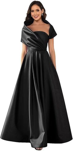 Off Shoulder Satin Mother of Bride Dresses for Wedding Aline Grandmother Formal Evening Gowns with Pockets in Saudi Arabia