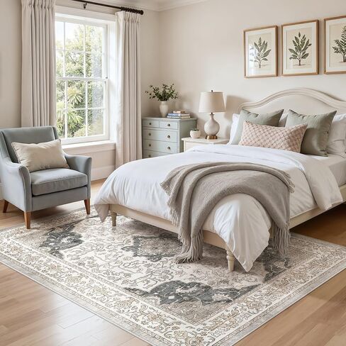 5x7 Area Rugs Large Washable Rugs for Living Room Soft Non-Slip Backing Stain Resistant Carpet for Bedroom Dining Room Vintage Rugs for Home Decor 5x7 Light Brown in Saudi Arabia