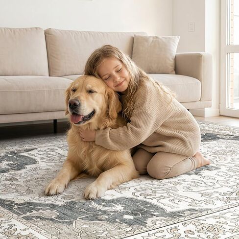 5x7 Area Rugs Large Washable Rugs for Living Room Soft Non-Slip Backing Stain Resistant Carpet for Bedroom Dining Room Vintage Rugs for Home Decor 5x7 Light Brown in Saudi Arabia