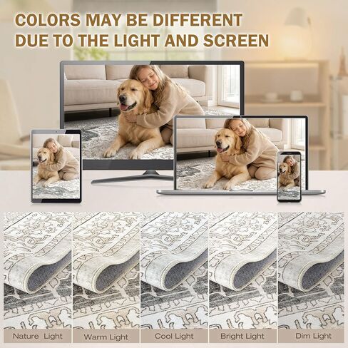 5x7 Area Rugs Large Washable Rugs for Living Room Soft Non-Slip Backing Stain Resistant Carpet for Bedroom Dining Room Vintage Rugs for Home Decor 5x7 Light Brown in Saudi Arabia
