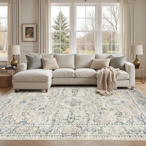 5x7 Area Rugs Large Washable Rugs for Living Room Soft Non-Slip Backing Stain Resistant Carpet for Bedroom Dining Room Vintage Rugs for Home Decor 5x7 Light Brown in Saudi Arabia