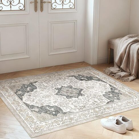 5x7 Area Rugs Large Washable Rugs for Living Room Soft Non-Slip Backing Stain Resistant Carpet for Bedroom Dining Room Vintage Rugs for Home Decor 5x7 Light Brown in Saudi Arabia
