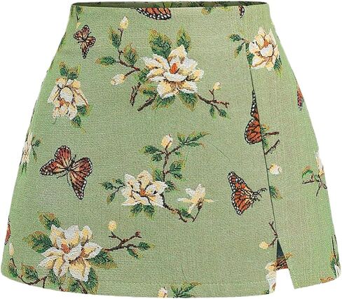 SweatyRocks Women's Boho Vintage Floral Jacquard Mini Skirt Slit Bodycon A Line Skirts in Saudi Arabia
