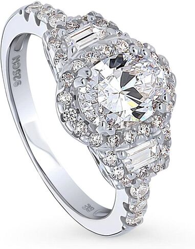 BERRICLE Sterling Silver 3-Stone Halo CZ Wedding Engagement Rings for Women, Art Deco Oval Cut Cubic Zirconia Ring - Morganite Pink, Sapphire Blue Colors in Saudi Arabia