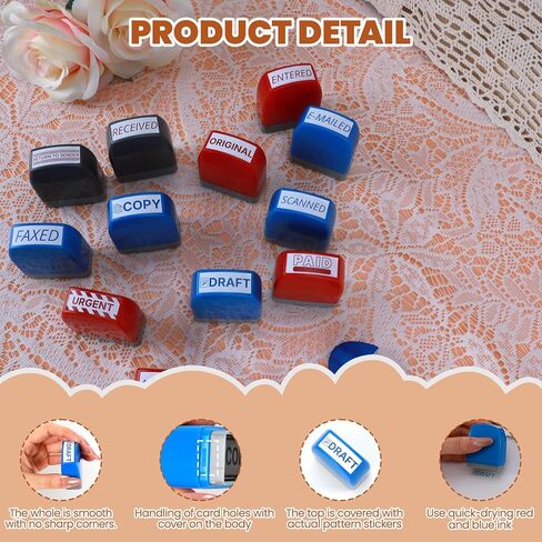 مجموعة طوابع ذاتية التحبير مكونة من 12 عبوة - حبر أحمر وأزرق للمكتب ومستندات الأعمال | طوابع مطاطية مسبقة الحبر (نسخة، مدفوعة، مسودة) | طوابع الأعمال الاحترافية للأعمال الورقية ورسائل البريد الإلكتروني والسجلات ورسائل البريد الإلكتروني in Kuwait