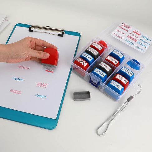مجموعة طوابع ذاتية التحبير مكونة من 12 عبوة - حبر أحمر وأزرق للمكتب ومستندات الأعمال | طوابع مطاطية مسبقة الحبر (نسخة، مدفوعة، مسودة) | طوابع الأعمال الاحترافية للأعمال الورقية ورسائل البريد الإلكتروني والسجلات ورسائل البريد الإلكتروني in Kuwait