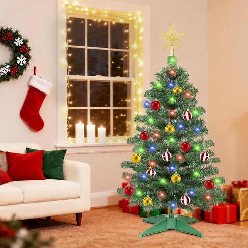 [ Remote Control & 8 Modes ] 3 Ft Christmas Tree with Timer 50 Warm White & Multi Color Lights, 15 DIY Ornaments 3D Star Topper - Artificial Small Christmas Tree for Home Indoor Tables - White in Kuwait