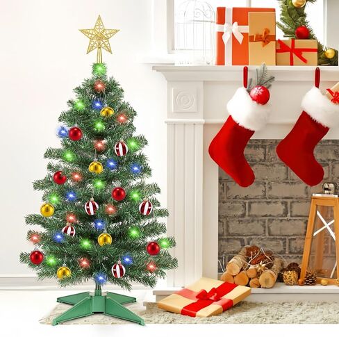 [ Remote Control & 8 Modes ] 3 Ft Christmas Tree with Timer 50 Warm White & Multi Color Lights, 15 DIY Ornaments 3D Star Topper - Artificial Small Christmas Tree for Home Indoor Tables - White in Kuwait