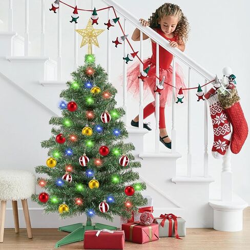 [ Remote Control & 8 Modes ] 3 Ft Christmas Tree with Timer 50 Warm White & Multi Color Lights, 15 DIY Ornaments 3D Star Topper - Artificial Small Christmas Tree for Home Indoor Tables - White in Kuwait