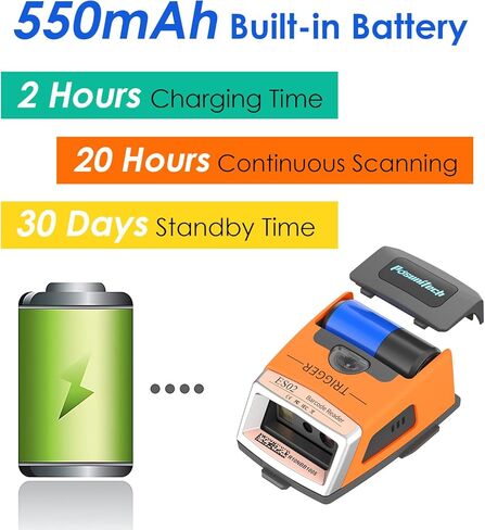 ES02 2D ماسح الباركود القابل للارتداء، قفاز بدون استخدام اليدين قارئ رمز الاستجابة السريعة مع بلوتوث، ماسح ضوئي لاسلكي لالتقاط المخزون للمستودعات والخدمات اللوجستية وتجارة التجزئة ونظام الإدارة in Kuwait