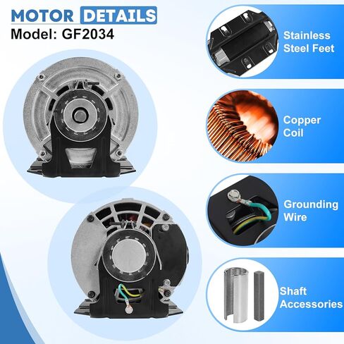 محرك منفاخ GF2034، إطار 1/3 HP 115V 1725 RPM 48، يستبدل Packard 45013، AO Smith/Century 316P169، Emerson 8100، GE BF4706 والمزيد - يتضمن مكثف in Kuwait