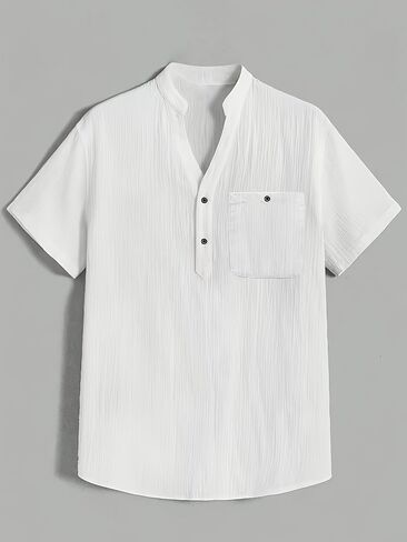 Men's Casual Henley Shirt with Button Pockets, Short Sleeve Lightweight Beach Top for Outdoor Activities in Saudi Arabia