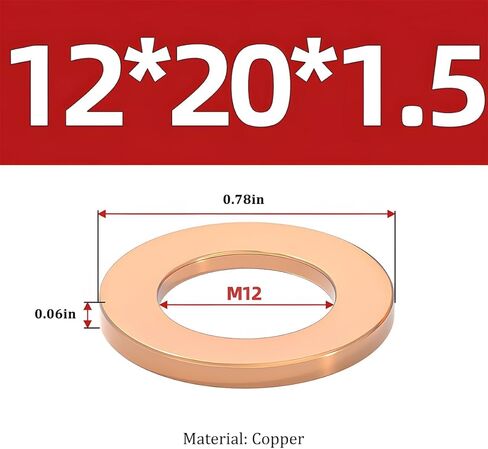 20PCS Car M12 Oil Drain Plug Gaskets, Red Copper Vehicle Crush Washer Coolant Seal Ring, Automotive Oil Drain Plug Gasket Replacement, Universal for Most Vehicles (M12x20x1.5) in Saudi Arabia