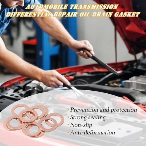 20PCS Car M12 Oil Drain Plug Gaskets, Red Copper Vehicle Crush Washer Coolant Seal Ring, Automotive Oil Drain Plug Gasket Replacement, Universal for Most Vehicles (M12x20x1.5) in Saudi Arabia
