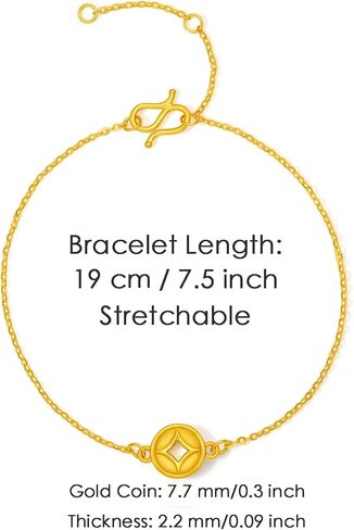 24K Solid Gold Bracelet for Women, Real Pure Gold Jewelry Dainty Fortune Coin Jewelry Gold Bracelet for Men Girlfriend in Saudi Arabia