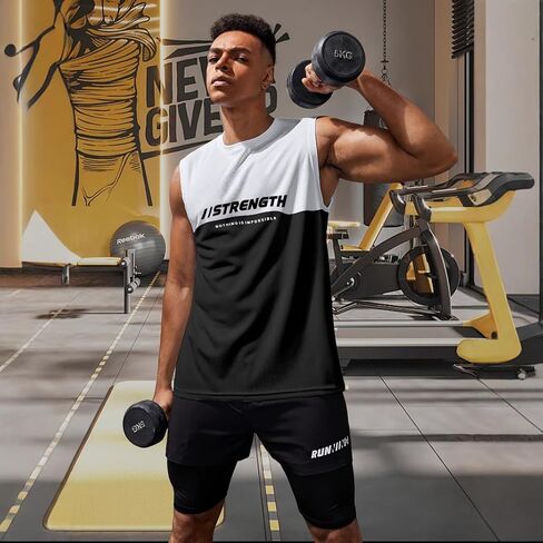 Men's Sleeveless Workout Tank Top, Athletic Fitness Gym Shirt, Casual Sports Training Vest, for Daily Bodybuilding(Black) in Saudi Arabia