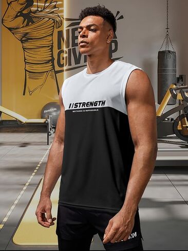 Men's Sleeveless Workout Tank Top, Athletic Fitness Gym Shirt, Casual Sports Training Vest, for Daily Bodybuilding(Black) in Saudi Arabia