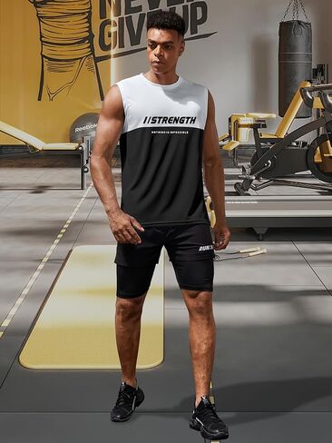 Men's Sleeveless Workout Tank Top, Athletic Fitness Gym Shirt, Casual Sports Training Vest, for Daily Bodybuilding(Black) in Saudi Arabia