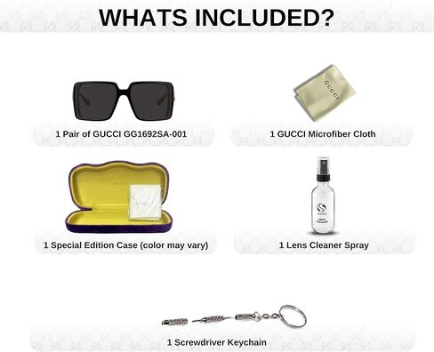 Gucci GG1692SA Square-Shaped Non-Polarized Sunglasses for Women – Includes Luxury Eyewear Kit – Black Frame with Grey Lens in Saudi Arabia