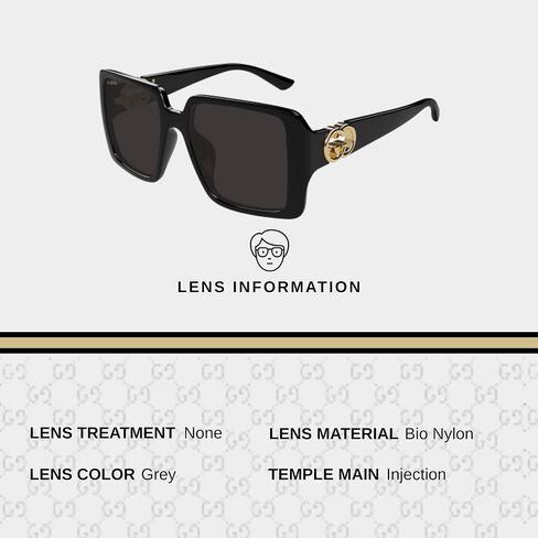 Gucci GG1692SA Square-Shaped Non-Polarized Sunglasses for Women – Includes Luxury Eyewear Kit – Black Frame with Grey Lens in Saudi Arabia