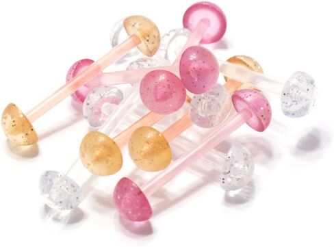10PCS 14G Glitter Half Ball Tongue Piercing Flexible Bioflex Tounge Retainer Nipple Ring Barbell 6mm Half Ball Body Piercing Tongue Ring 5/8" 16mm in Saudi Arabia