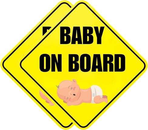 لافتات Lusinus Baby On Board للسيارة - عبوتان من الملصقات المغناطيسية العاكسة والمضحكة واللطيفة - علامات تنبيه أمان قابلة للإزالة للسائقين المبتدئين - 5 × 5 بوصات in Kuwait