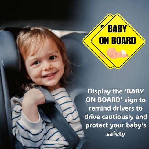 لافتات Lusinus Baby On Board للسيارة - عبوتان من الملصقات المغناطيسية العاكسة والمضحكة واللطيفة - علامات تنبيه أمان قابلة للإزالة للسائقين المبتدئين - 5 × 5 بوصات in Kuwait