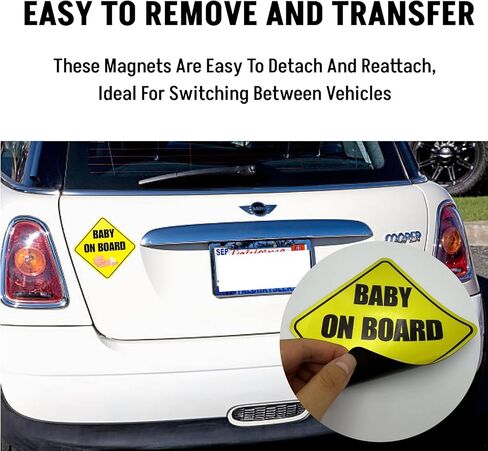 لافتات Lusinus Baby On Board للسيارة - عبوتان من الملصقات المغناطيسية العاكسة والمضحكة واللطيفة - علامات تنبيه أمان قابلة للإزالة للسائقين المبتدئين - 5 × 5 بوصات in Kuwait