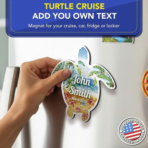 Magnet Me Up Custom Caribbean Cruise Magnet, 6 Inch, Turtle Shape Cabin Door Decoration - Personalized Name & Date, Funny Fun Cruise Door Vinyl, Full Color UV Printed, Made in USA in Saudi Arabia