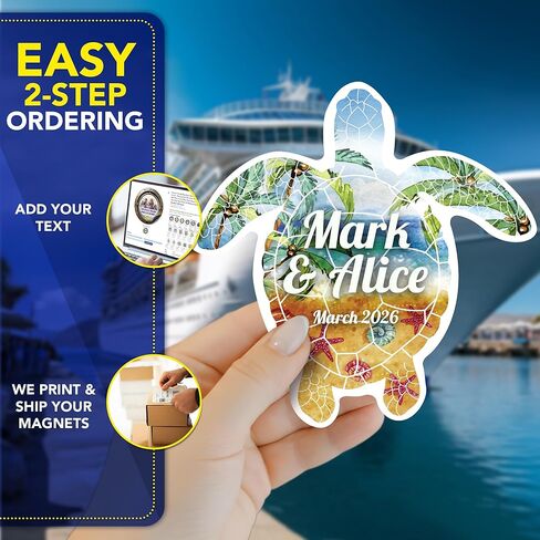 Magnet Me Up Custom Caribbean Cruise Magnet, 6 Inch, Turtle Shape Cabin Door Decoration - Personalized Name & Date, Funny Fun Cruise Door Vinyl, Full Color UV Printed, Made in USA in Saudi Arabia