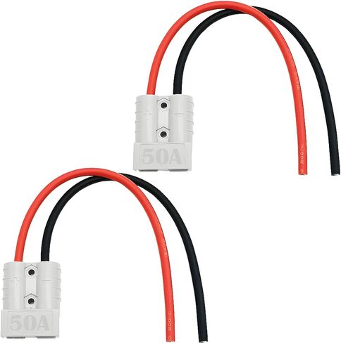 موصل البطارية، 600 فولت 50 أمبير توصيل/فصل التوصيل السريع، موصلات قابس البطارية، مع كابلات ربط البطارية 10AWG 25 سم (مجموعتان، رمادي) in Kuwait