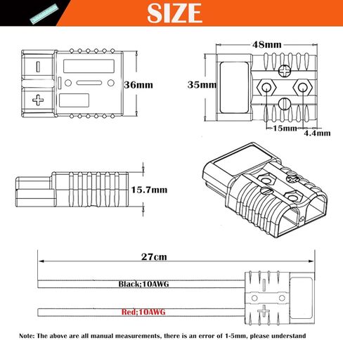 موصل البطارية، 600 فولت 50 أمبير توصيل/فصل التوصيل السريع، موصلات قابس البطارية، مع كابلات ربط البطارية 10AWG 25 سم (مجموعتان، رمادي) in Kuwait